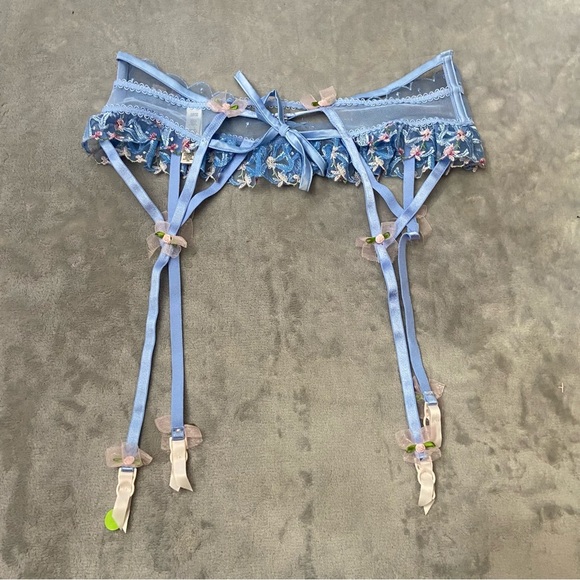 New! For Love and Lemons Bluebell Garter Belt with Clips Blue 10467 - Picture 7 of 8